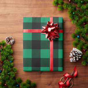Papier Cadeau Vert émeraude grand carreau de Noël Buffalo