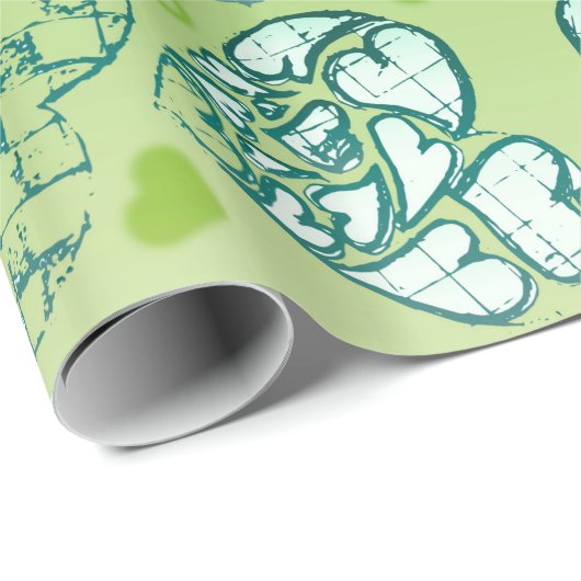 Papier Cadeau Vert et blanc Whimsical Romantique Coeurs motif (Coin rond)