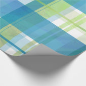Papier Cadeau Vert et bleu de plaid de Madras (Coin)