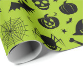 Papier Cadeau Vert et noir de motif de Halloween (Coin rond)