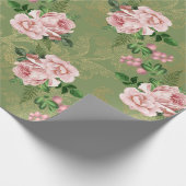 Papier Cadeau Vert et or aux roses roses roses (Coin)