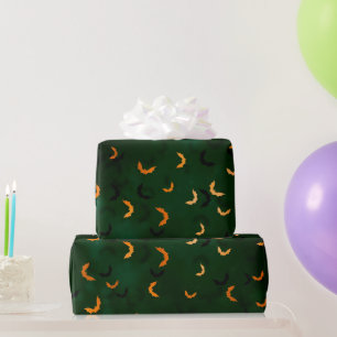 Papier Cadeau Vert et orange glamour Chauves-souris Halloween Bo