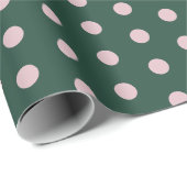 Papier Cadeau Vert et rose à pois (Coin rond)