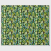 Papier Cadeau Vert et Turquoise Aquarelle Tropical Palm Feuille (Plat)