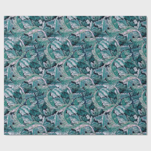Papier Cadeau Vert et Turquoise Feuilles Morris (Plat)