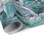 Papier Cadeau Vert et Turquoise Feuilles Morris (Coin rond)