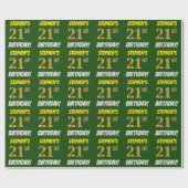 Papier Cadeau Vert, Faux/Imitation Or, "21e ANNIVERSAIRE" (Plat)