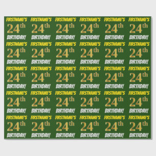 Papier Cadeau Vert, Faux/Imitation Or, "24e anniversaire"