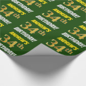 Papier Cadeau Vert, Faux/Imitation Or, "34e anniversaire" (Coin)