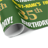 Papier Cadeau Vert, Faux/Imitation Or, "35e anniversaire" (Coin rond)