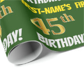 Papier Cadeau Vert, Faux/Imitation Or, "45e anniversaire" (Coin rond)