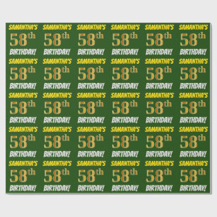 Papier Cadeau Vert, Faux/Imitation Or, "58ème anniversaire"