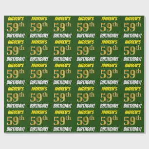 Papier Cadeau Vert, Faux/Imitation Or, "59e anniversaire"