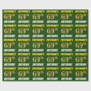 Papier Cadeau Vert, Faux/Imitation Or, "69e anniversaire"