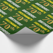 Papier Cadeau Vert, Faux/Imitation Or, "70e ANNIVERSAIRE" (Coin)