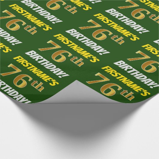 Papier Cadeau Vert, Faux/Imitation Or, "76e anniversaire" (Coin)