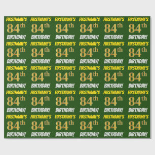 Papier Cadeau Vert, Faux/Imitation Or, "84e anniversaire"