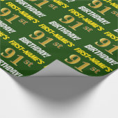 Papier Cadeau Vert, Faux/Imitation Or, "91e ANNIVERSAIRE" (Coin)