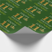 Papier Cadeau Vert, Faux Or "HEUREUX 11ème anniversaire" (Coin)