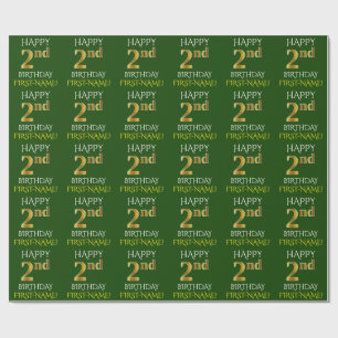 Papier Cadeau Vert, Faux Or "HEUREUX 2e anniversaire"