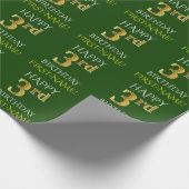 Papier Cadeau Vert, Faux Or "HEUREUX 3e anniversaire" (Coin)