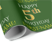 Papier Cadeau Vert, Faux Or "HEUREUX 5ème anniversaire" (Coin rond)