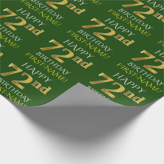 Papier Cadeau Vert, Faux Or "HEUREUX 72e ANNIVERSAIRE" (Coin)
