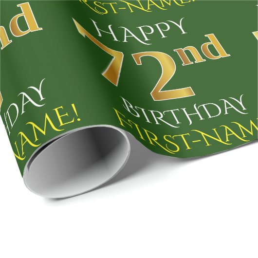 Papier Cadeau Vert, Faux Or "HEUREUX 72e ANNIVERSAIRE" (Coin rond)