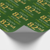 Papier Cadeau Vert, Faux Or "HEUREUX 82e ANNIVERSAIRE" (Coin)