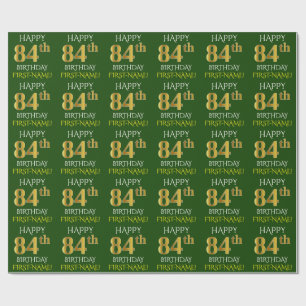 Papier Cadeau Vert, Faux Or "HEUREUX 84ème anniversaire"