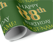 Papier Cadeau Vert, Faux Or "HEUREUX 88e ANNIVERSAIRE" (Coin rond)