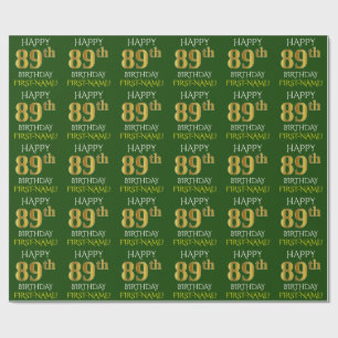 Papier Cadeau Vert, Faux Or "HEUREUX 89e ANNIVERSAIRE"