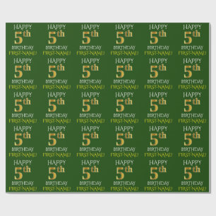 Papier Cadeau Vert, Faux Or "Joyeux 5e ANNIVERSAIRE"
