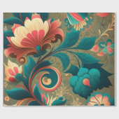 Papier Cadeau Vert floral design rétro vintage (Plat)