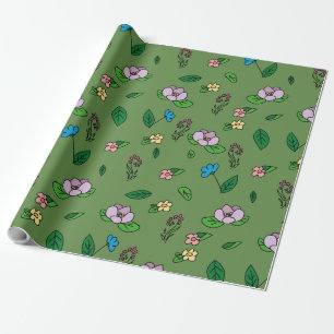 Papier Cadeau Vert floral d'été moderne