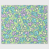 Papier Cadeau Vert floral gai de ressort de fleurs sauvages (Plat)