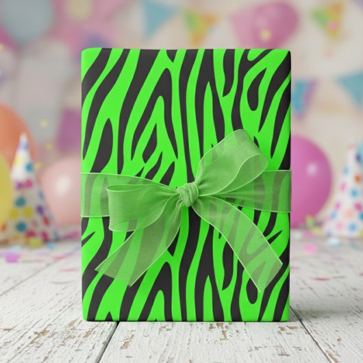 Papier Cadeau Vert Fluorescent Petit Imprimé Zèbre