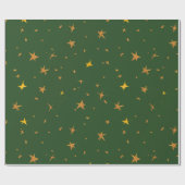 Papier Cadeau Vert foncé Abstrait avec étoiles d'or (Plat)
