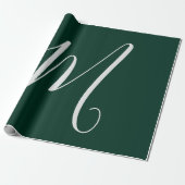 Papier Cadeau Vert foncé Élégant Moderne Plain Monogramme de son (Déroulé)