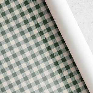 Papier Cadeau Vert foncé et beige Noël à carreaux de bison
