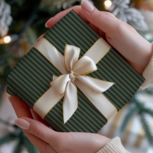 Papier Cadeau Vert foncé et rayé de sauge