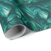 Papier Cadeau Vert foncé, feuillage de jungle tropicale. (Coin rond)
