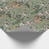 Papier Cadeau Vert foncé Occident rire Cowboy Crâne & Cactus (Coin)