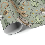 Papier Cadeau Vert foncé Occident rire Cowboy Crâne & Cactus (Coin rond)