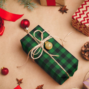 Papier Cadeau Vert forêt et carreaux plaid noir Buffalo
