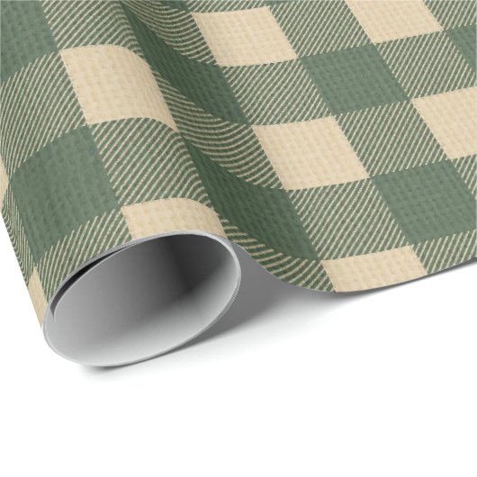 Papier Cadeau Vert Gingham Rustique Campagne (Coin rond)