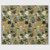 Papier Cadeau Vert Halloween Squelettique (Plat)