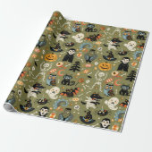 Papier Cadeau Vert Halloween Squelettique (Déroulé)
