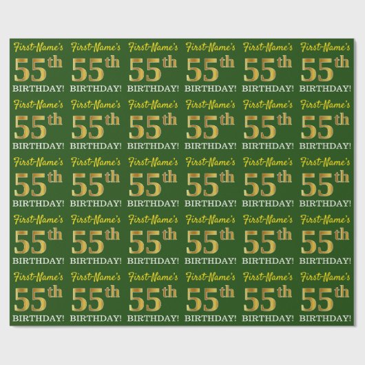 Papier Cadeau Vert, Imitation Gold Look "55e anniversaire" (Plat)