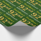 Papier Cadeau Vert, Imitation Gold Look "92e anniversaire" (Coin)
